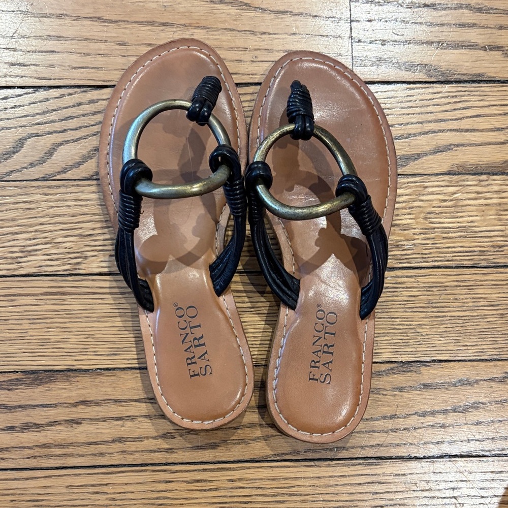 Franco Sarto Tan Leather Sandals with Black Straps